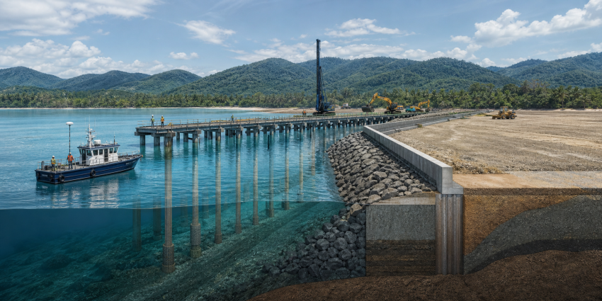 Marine, piling and earthworks engineering project in Sabah